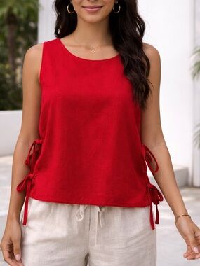 Handmade 100-% Linen Side-Tie Top Size Medium NWT